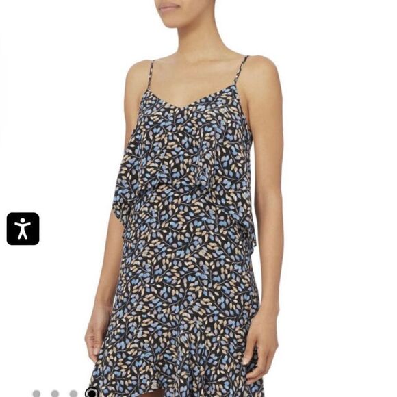 INTERMIX RUFFLED HIGH-LOW DRESS LAYLA NAVY LEAF PRINT SILK SIZE SMALL - Picture 4 of 13